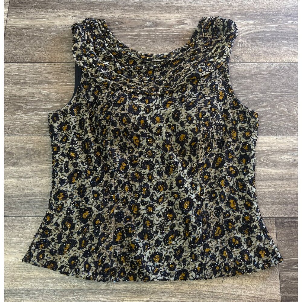 Vintage Andretta D. SILK Beaded Sleeveless Padded Blouse Draped Neck Swoop Large